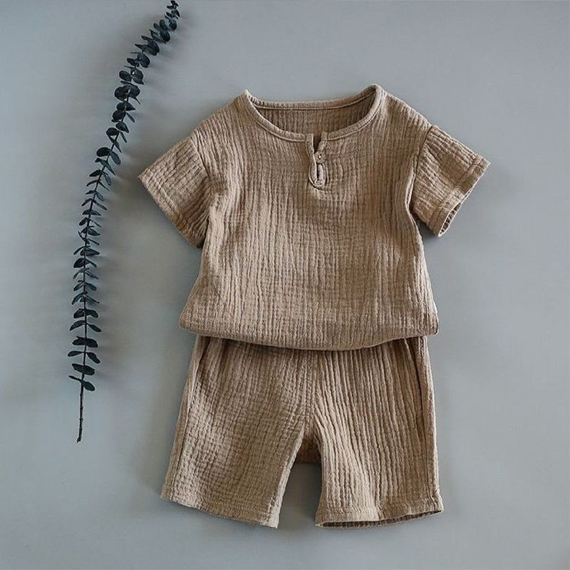 Boy And Girl Baby Short-sleeved Summer Suit Brown - D&A
