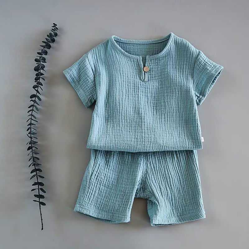 Boy And Girl Baby Short-sleeved Summer Suit Blue - D&A