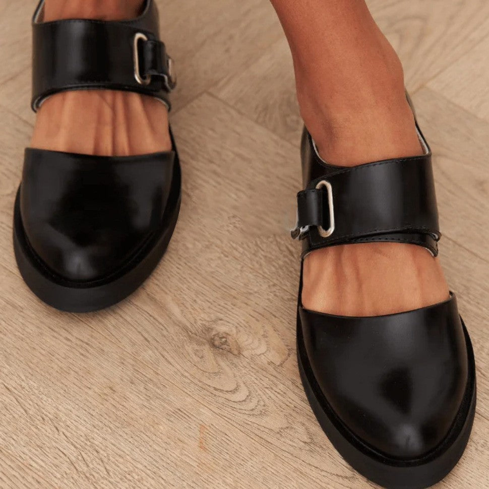 Spring Leisure Low Heel Square Heel Round Head Buckle Oversized Shoes - D&A
