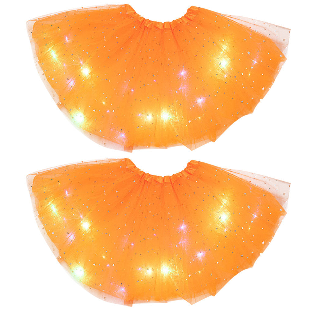 Magical & Luminous LED Princess Halloween Tutu Skirt Sequins Shiny Skirt 2pcs Orange - D&A