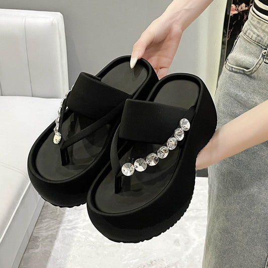 Women's Thick-soled Stylish Flip-flops Rhinestone Temperament Leisure Slippers - D&A