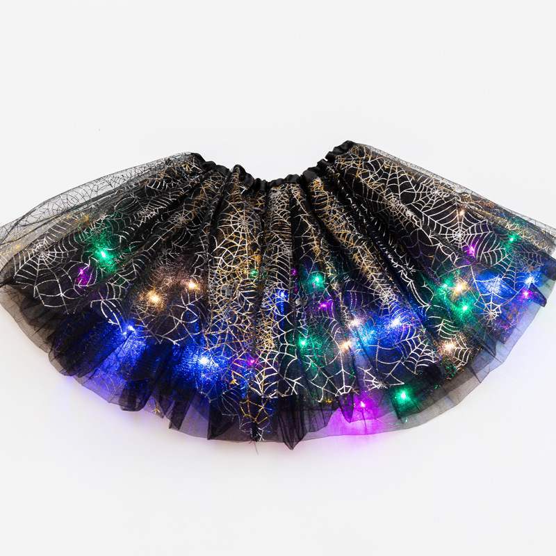 Magical & Luminous LED Princess Halloween Tutu Skirt Sequins Shiny Skirt Silver with light - D&A