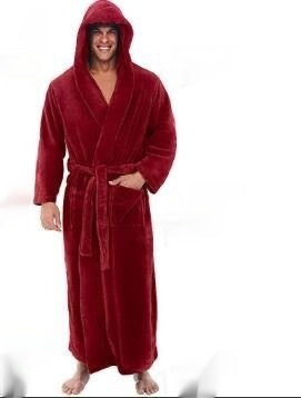 Warm Men's Plus Size Thick Hooded Long Sleeve Nightgown Red - D&A