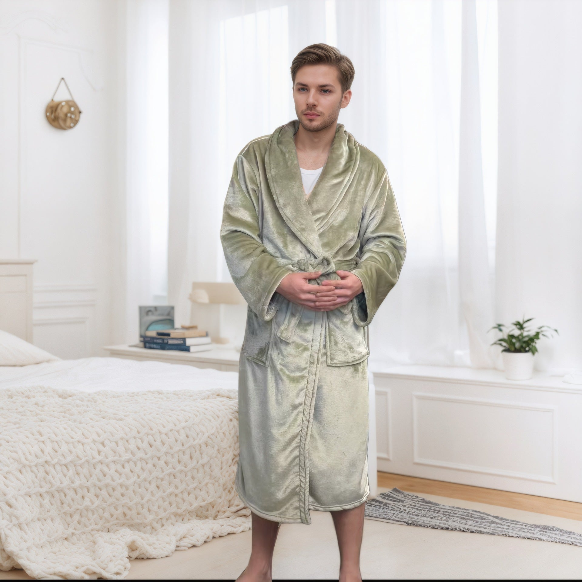 Couple Bathrobe Long Pajamas Homewear Matcha L - D&A