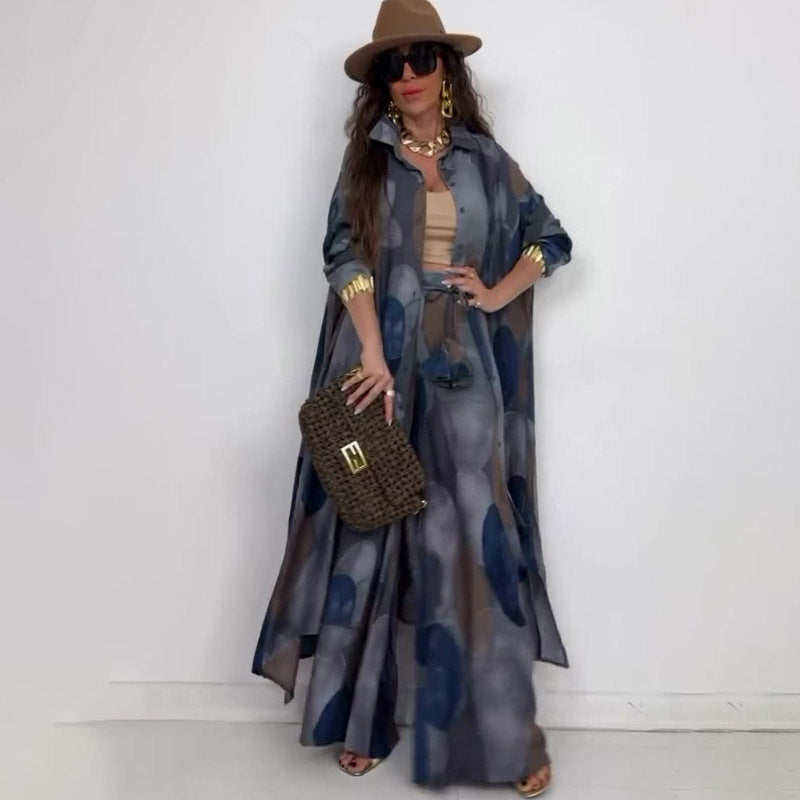 Elegant Sexy Fashion Print Top Wide Leg Pants Two-piece Set - D&A