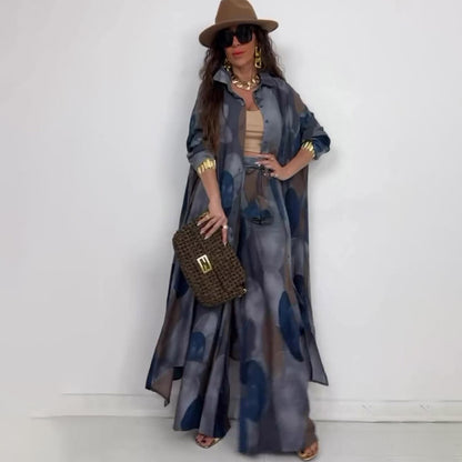 Elegant Sexy Fashion Print Top Wide Leg Pants Two-piece Set - D&A