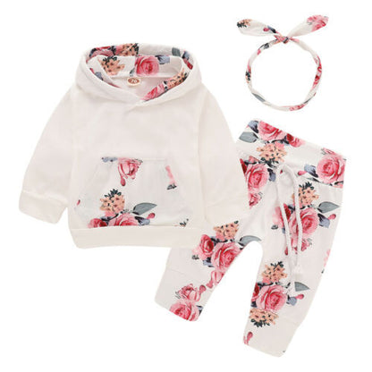 Children's hood printing suit White - D&A