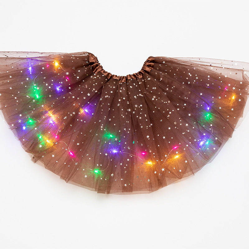Magical & Luminous LED Princess Halloween Tutu Skirt Sequins Shiny Skirt Coffee - D&A