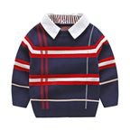 Boys plaid jacquard sweater Navy Blue - D&A