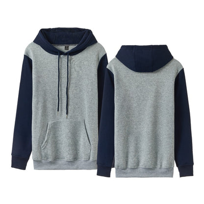 White Version Stitching Loose Casual Fleece-lined Cross-border Hoodie Gray With Navy Blue - D&A