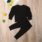 Newborn Baby Boys Girls Ruffles Jumper Solid Long Sleeve Sweatshirt Tops Pants Infant Kids 2Pcs Outfits Clothes Set Fall Clothes - D&A