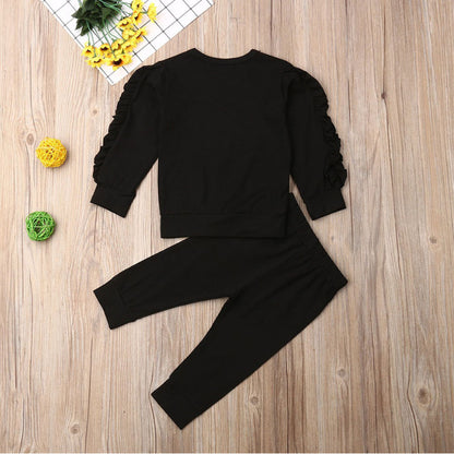 Newborn Baby Boys Girls Ruffles Jumper Solid Long Sleeve Sweatshirt Tops Pants Infant Kids 2Pcs Outfits Clothes Set Fall Clothes - D&A