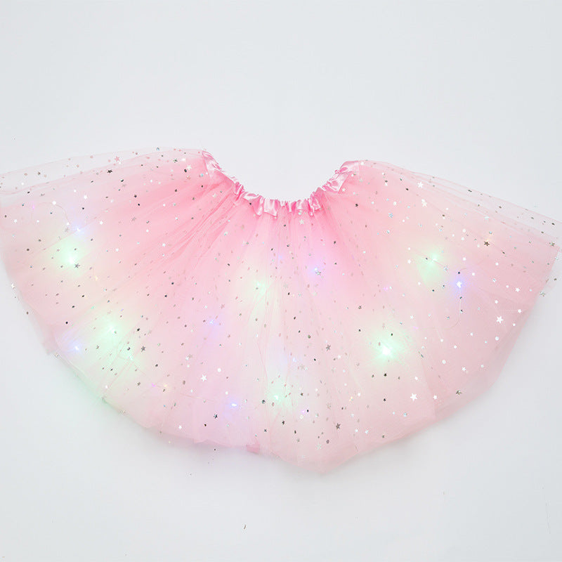 Magical & Luminous LED Princess Halloween Tutu Skirt Sequins Shiny Skirt Pink - D&A