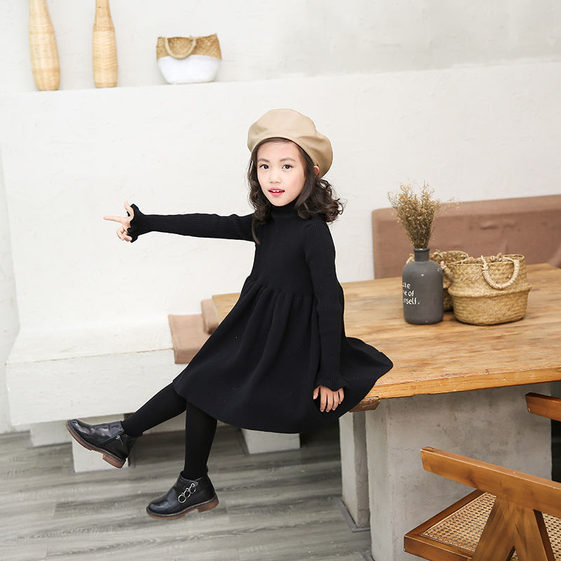 Girls' dresses in big kids knitting Black - D&A