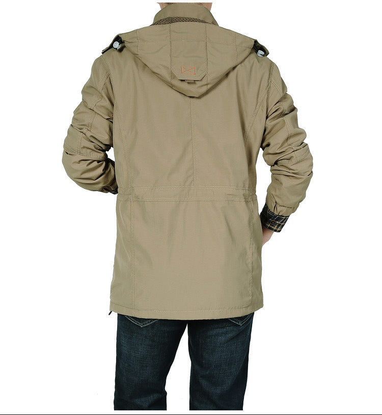 Spring thin Jacket jacket Men's casual outdoor waterproof breathable long hooded stand collar Jackets men 086 - D&A