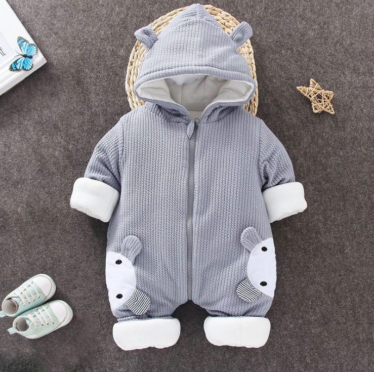 Autumn Winter Coat Jumpsuit Baby Clothing Newborn Snowsuit Boy Warm Romper Down Cotton Jackets Girl Snow clothes Bodysuit Two rabbits gray - D&A