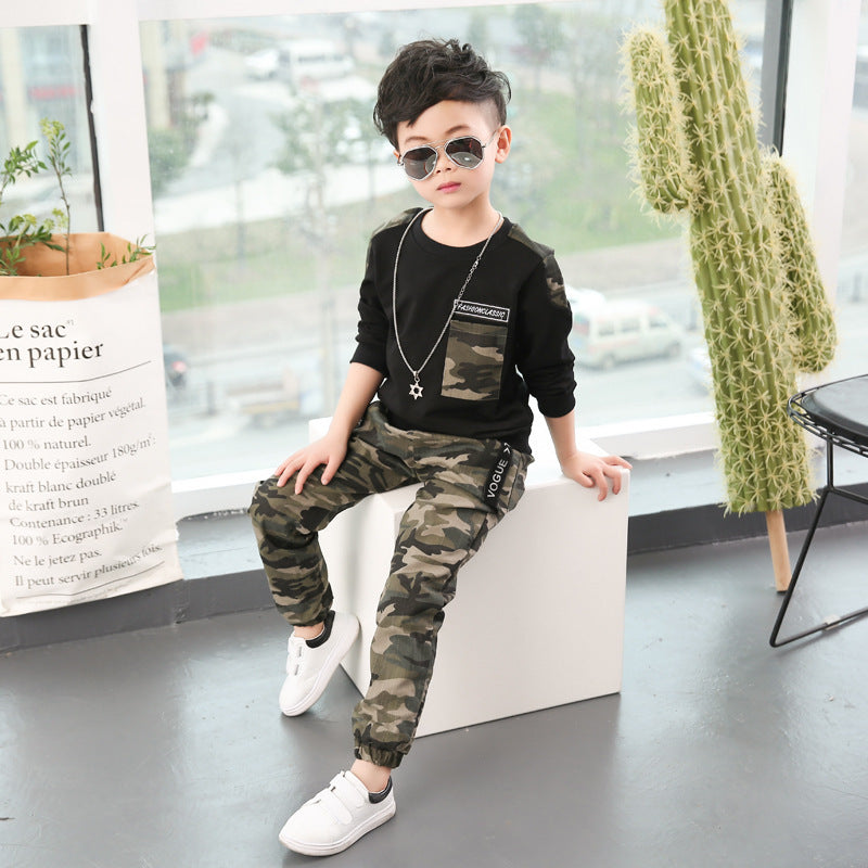 Camouflage long sleeve kids suit Black - D&A