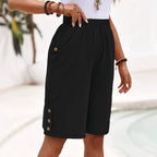 Cotton Linen Shorts Fifth Pants Women's Solid Color Casual Straight Pants - D&A