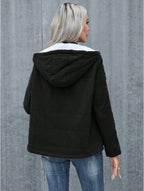 Women's Plain Zipper Front Hooded Fleece Casual Padded Padded Coat - D&A