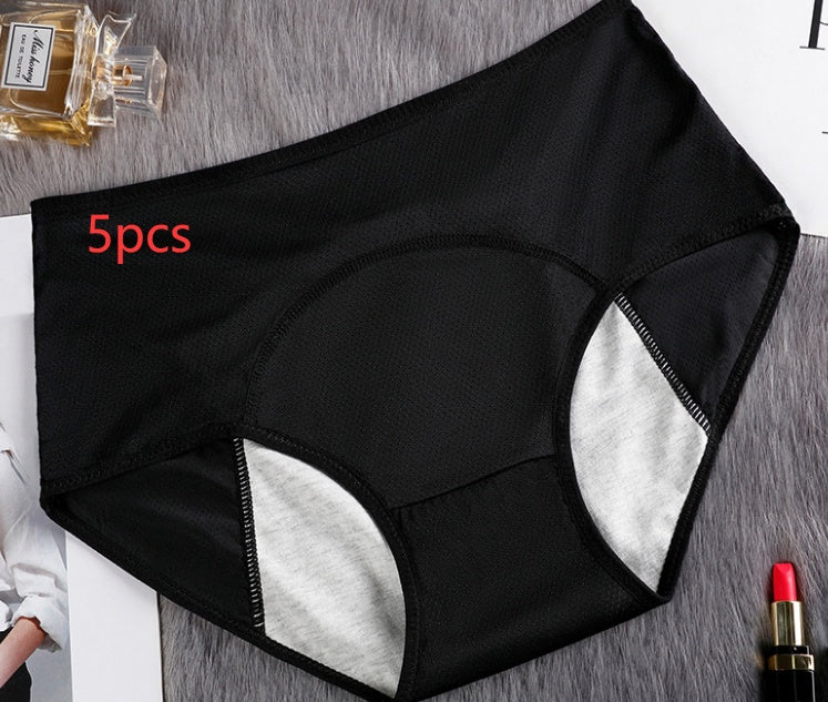 5PCS Menstrual Underwear Women Leak Proof Panties Black Q5pcs - D&A