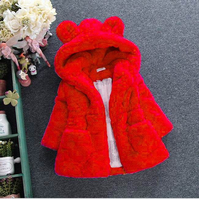 A girl's fur coat for autumn and winter Red - D&A