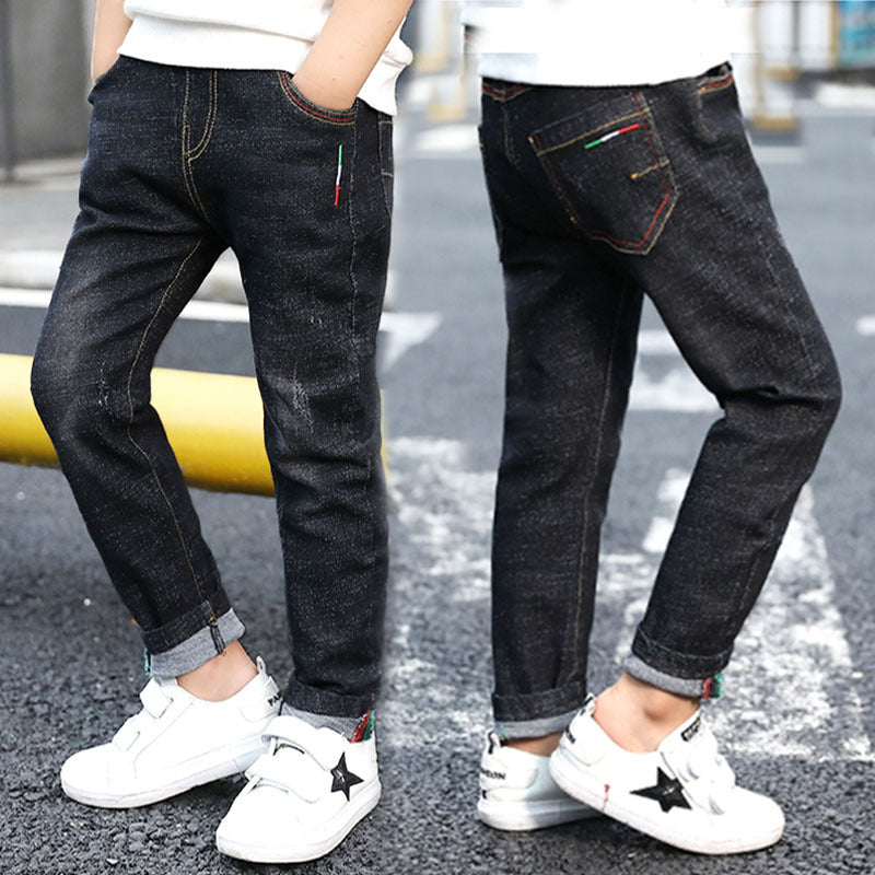 Boys' denim trousers, new style, big children's trousers, spring and autumn children's trousers Black - D&A