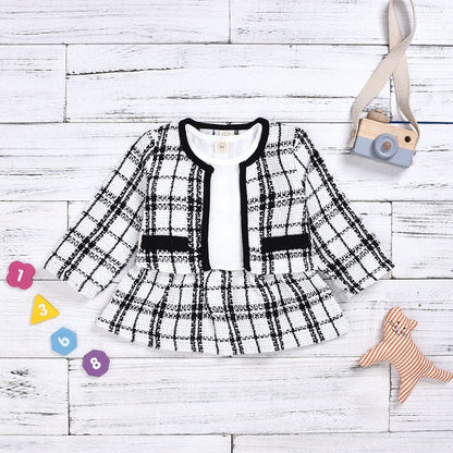 Long-sleeved Dresses Two-piece Children's Baby Small Incense Wind Suit White - D&A