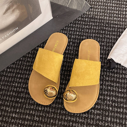 Women's Versatile Flat Bottomed French Toe Flip Flops Yellow - D&A