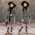 Gray plaid houndstooth coat for girls - D&A