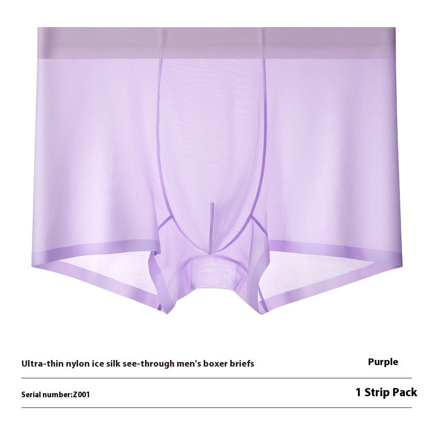 Ultra-thin Cool Ice Silk Breathable Traceless Transparent Hair Exposed Sexy Boxer Purple - D&A
