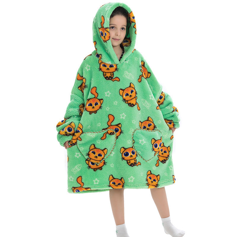 Oversized Thermal Sweatshirt Lazy Sweatshirt Kids Cute cat warm clothes One size - D&A