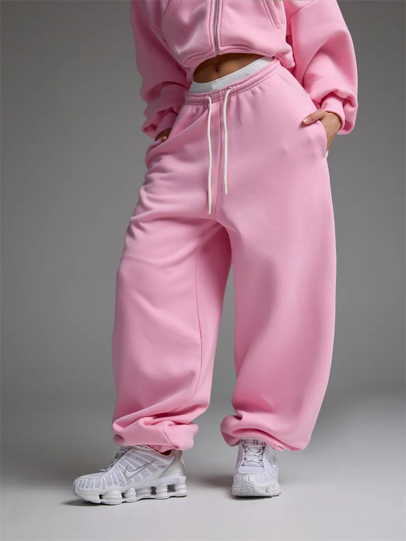 Casual Straight-leg Wide Leg Sweatpants Pink - D&A