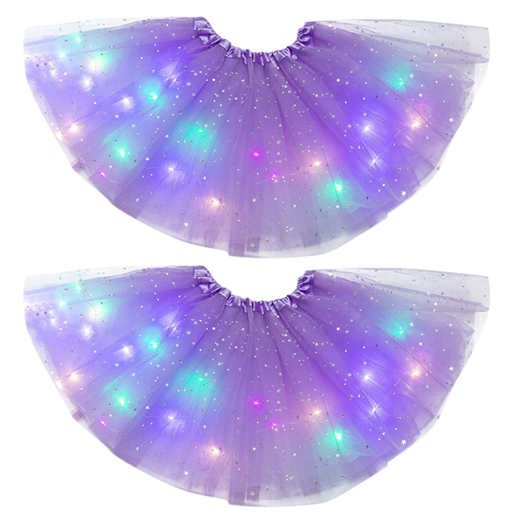 Magical & Luminous LED Princess Halloween Tutu Skirt Sequins Shiny Skirt 2pcs Lilac colour - D&A
