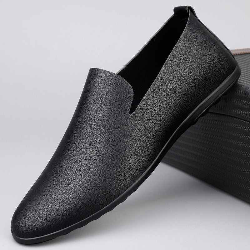 Men's Casual Leather Shoes Fashion Soft Gommino Low Top Black - D&A