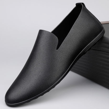 Men's Casual Leather Shoes Fashion Soft Gommino Low Top Black - D&A