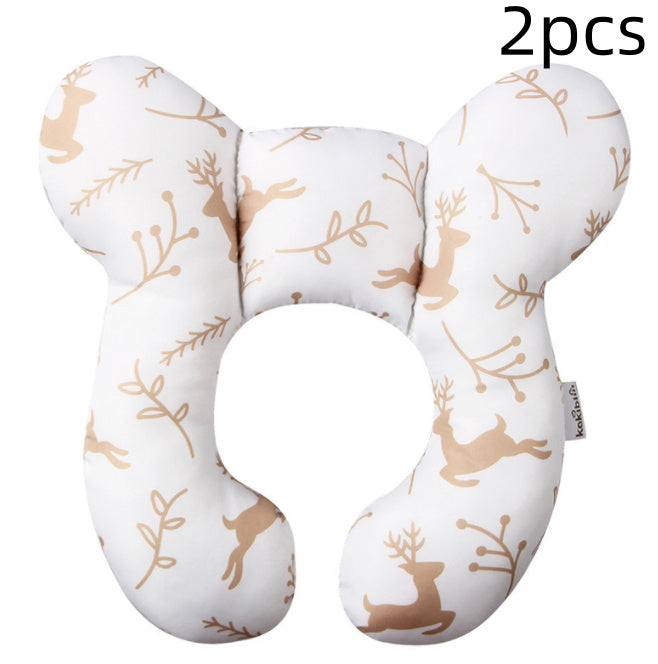 Infant Pillow Baby Bed U-Shaped Safety Seat Neck Guard Fixed Stereotyped Stroller Pillow White christmas deer 2pcs OPP - D&A