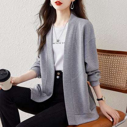 Lazy V-neck Sweatshirt Cardigan Women's Loose Casual Jacket All-matching Drop-shoulder Sleeve - D&A