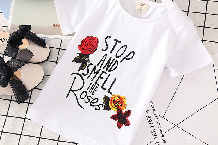 Kids Clothes White T-shirt Denim Skirt 2pcs Girls Suits - D&A