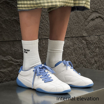 Oblique Lace-up Flat Retro Sports Casual Shoes White Male Height Increasing - D&A