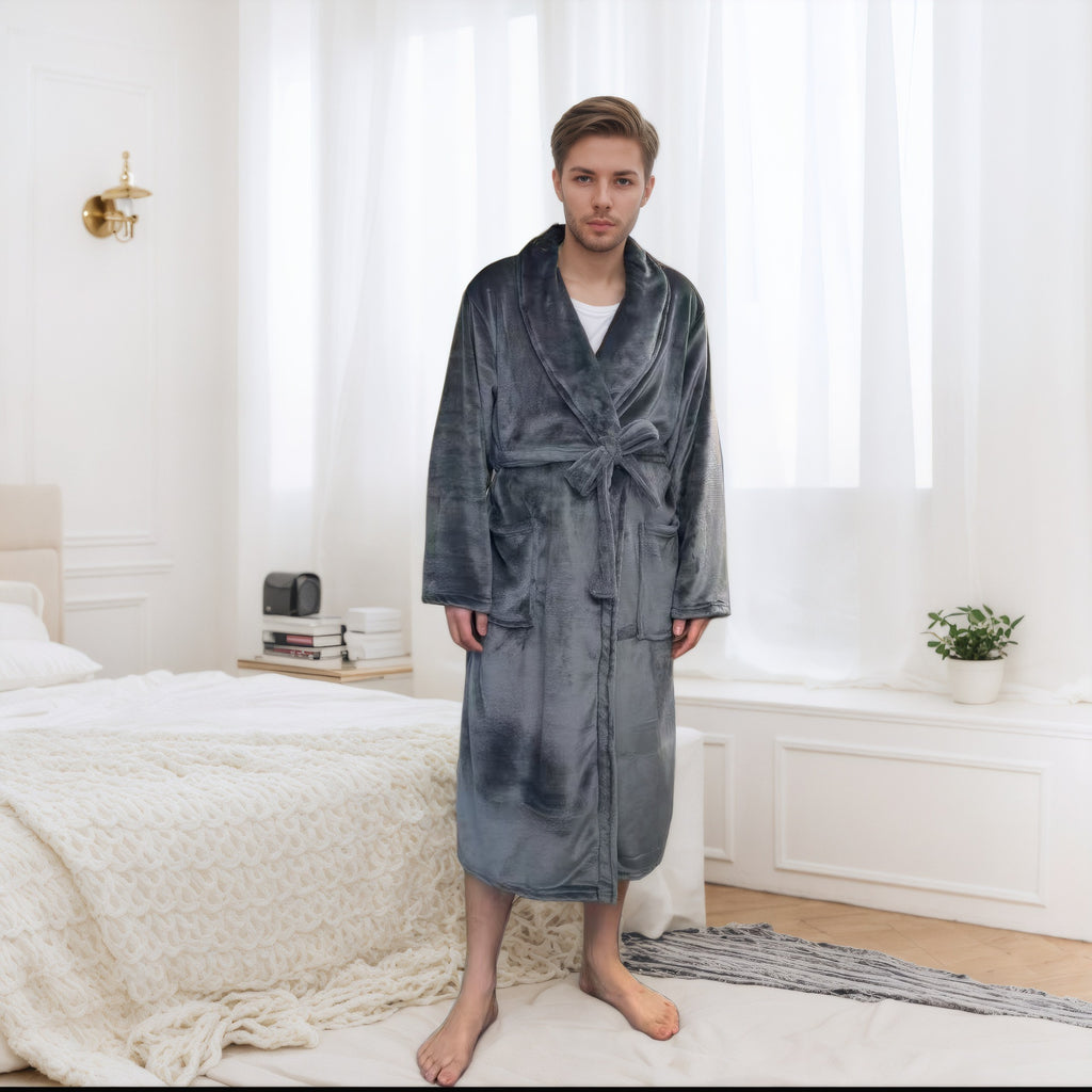 Couple Bathrobe Long Pajamas Homewear Slabstone Gray L - D&A