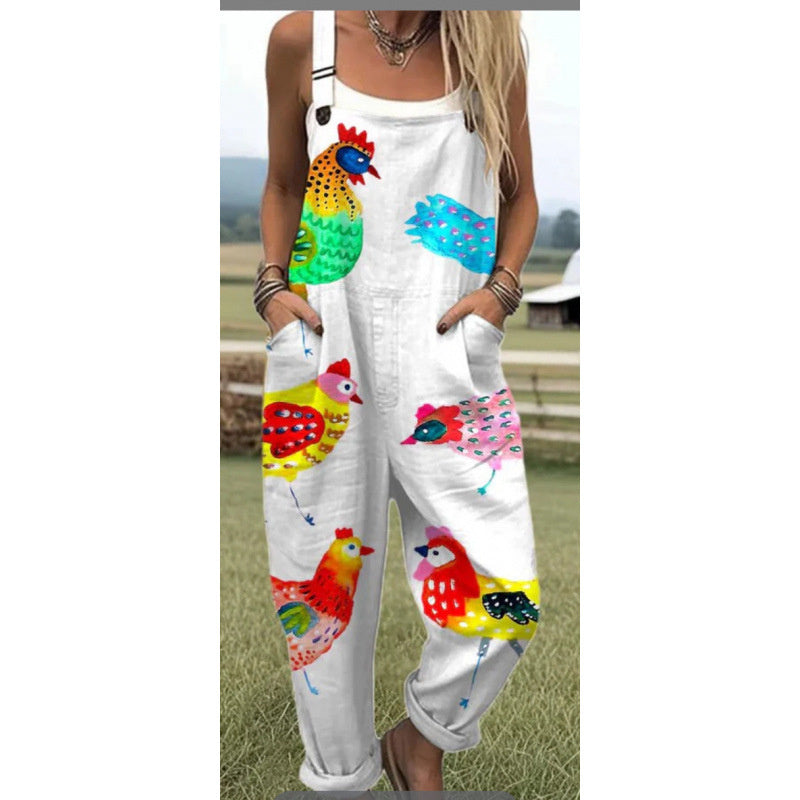 Women's Digital 3D Printing Buttons Casual Suspender Trousers Suspenders Style B - D&A