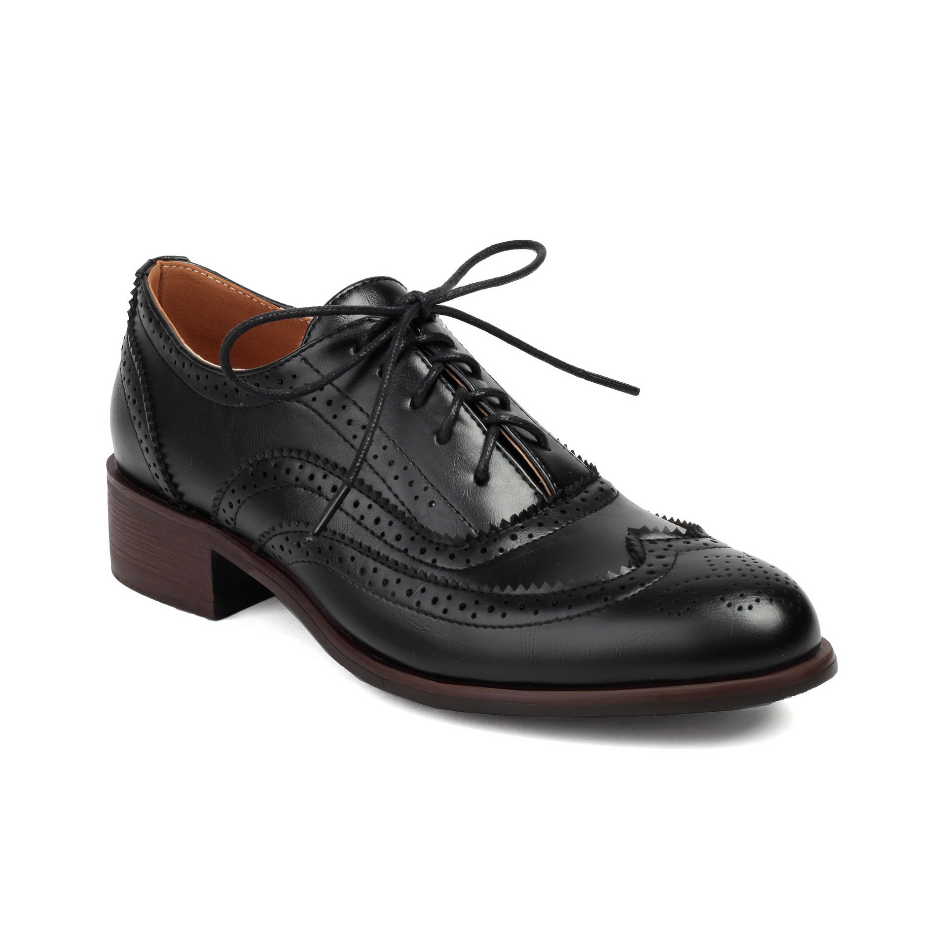 Retro British Contrasting Color Brogue High-cut Lace-up Shoes Black - D&A