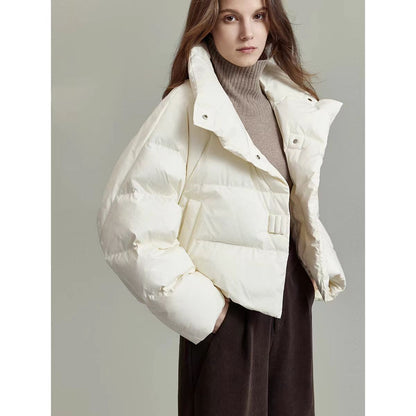 Coffee Color Cotton-padded Clothes Short Cotton Coat Beige - D&A