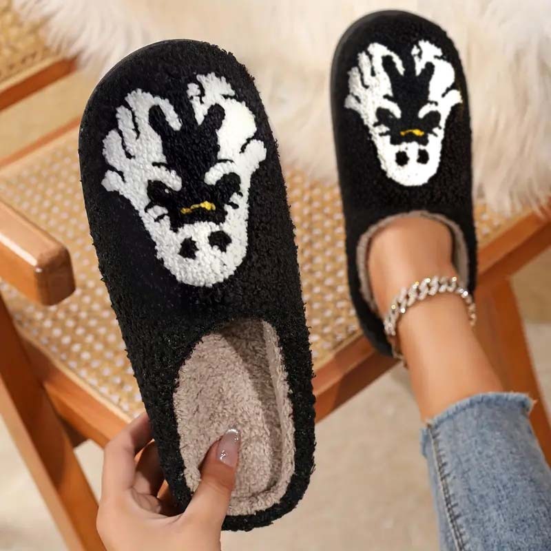 Cartoon Non-slip Ghost Towel Embroidery Closed-toe Slippers Black - D&A