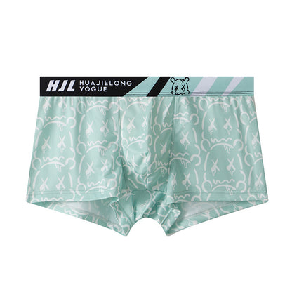 Men's Multi-color Printing Slim Fit Breathable Boxers Green - D&A
