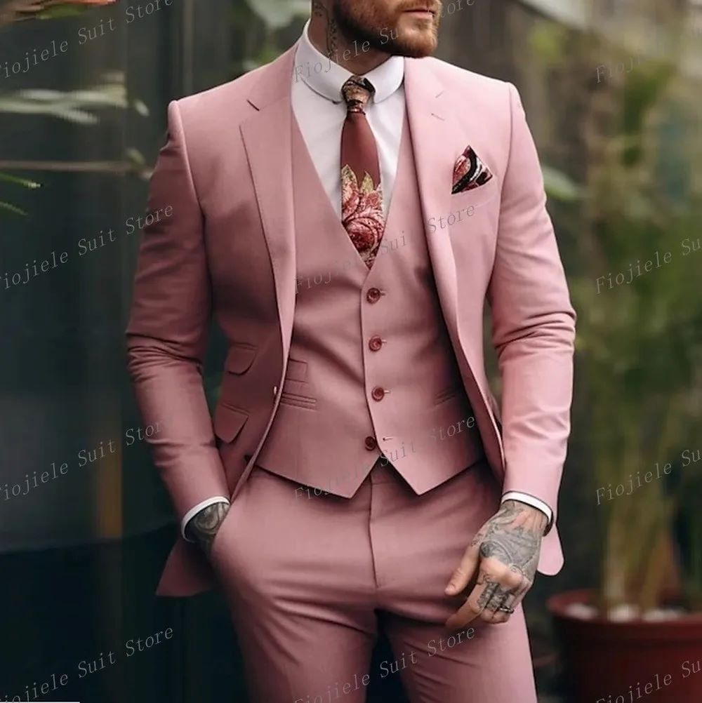 Plus-sized Plus Size Slim Fit Suit Three-piece Suit Pink - D&A