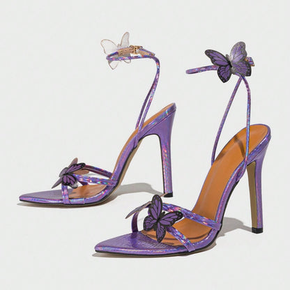Women's Pointed-toe Three-dimensional Butterfly Stiletto Heel Sandals - D&A