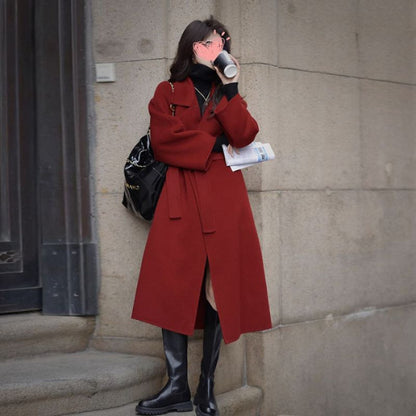 Mid-length Fall Winter Fashion Socialite Below-the-knee Coat Red - D&A