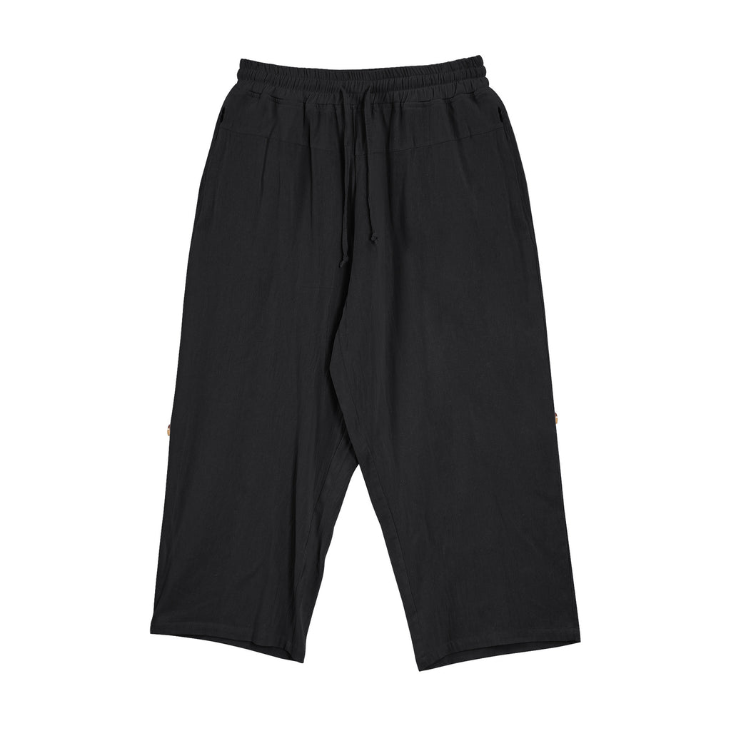 Cotton And Linen Casual Eighth Pants Black - D&A