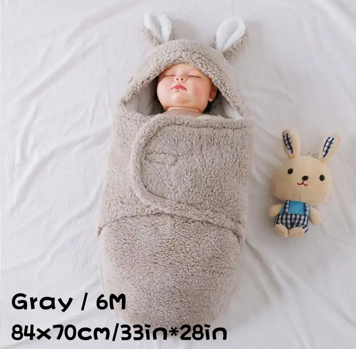Super Soft Baby Sleeping Bag Fluffy Fleece Newborn Blanket Swaddle Blankets, Unisex Baby Wrap For Newborn Baby Boys Girls With Head-Protecting & Head-Supporting Function, Wearable Swaddle Sleep Sack Gray 6M - D&A